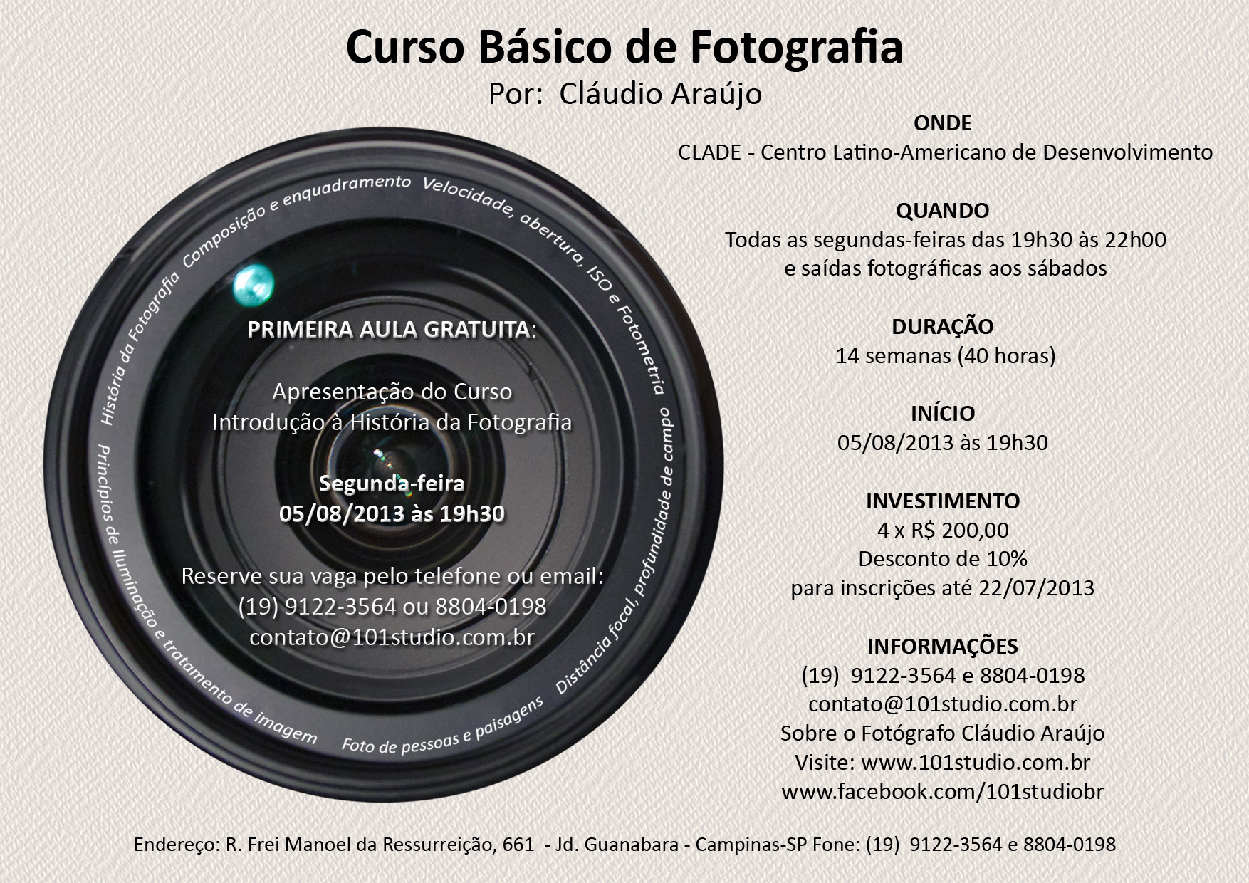 Curso Básico de Fotografia no 101 Studio (Jd Guanabara - Campinas)